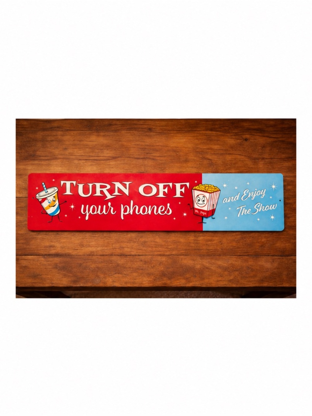 Retro Movie Theater Turn Off Your Phones Metal Sign 24x6